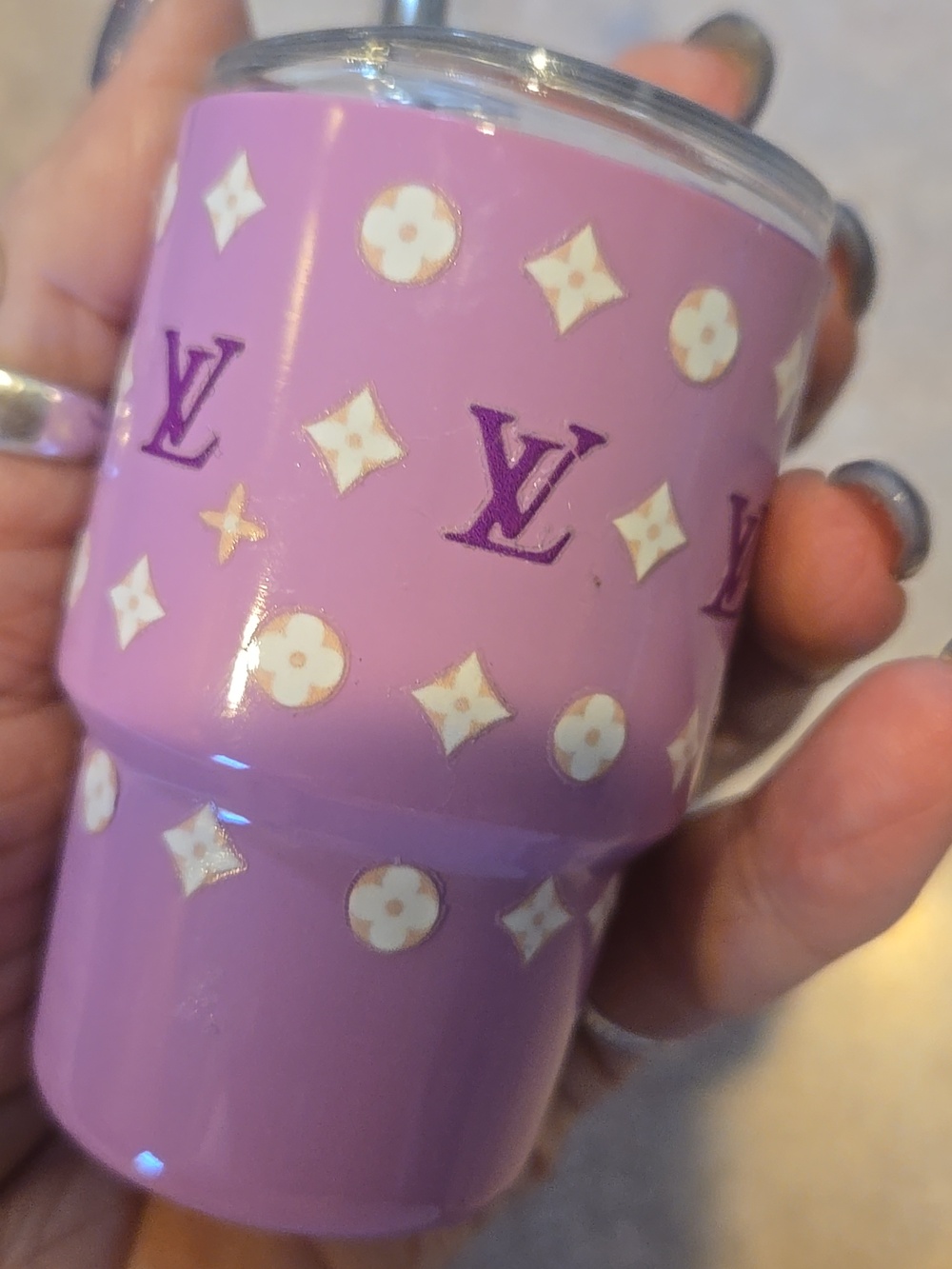 Mini Designer Inspired Purple Tumbler with Straw - Picture 6 of 7